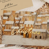 フォイル実在金ゴールドメリークリスマス雪の村 箔シーズンカード