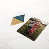 フォイル新年の幾何学的なフォトカード – ティール（緑がかった色）ブルー 箔招待状 (回転した状態)