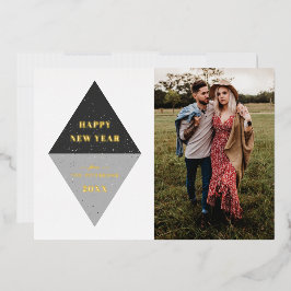フォイル新年の幾何学的なフォトカード – 黒 箔招待状