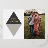 フォイル新年の幾何学的なフォトカード – 黒 箔招待状 (正面)
