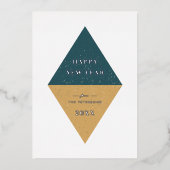 フォイル新年ジオメトリホリデーカード – ティール（緑がかった色）ブルー 箔招待状 (正面)