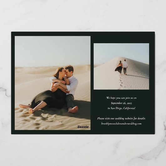 フォイル日付エッチングされたフレームフォトカードを保存 箔招待状 (裏面)