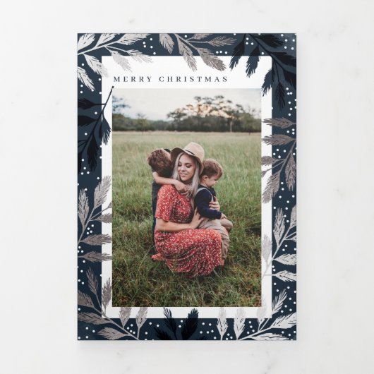 フォイル枝メリークリスマス5写真 三つ折りクリスマスカード (カバー)