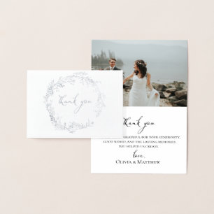 フォイル植物性リース結婚の写真サンキューカード 箔カード