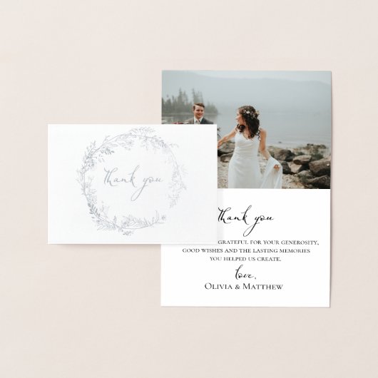フォイル植物性リース結婚の写真サンキューカード 箔カード (ディスプレー)