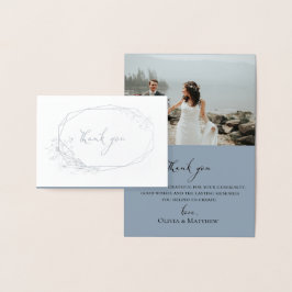 フォイル植物性リース結婚の写真サンキューカード 箔カード