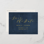 フォイル海軍ブルーのエレガントな結婚式の日付を保存 箔シーズンポストカード (正面/裏面)