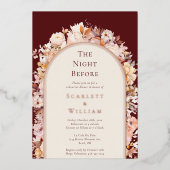 フォイル秋のフローラバーガン結婚ディの前の夜 箔招待状 (正面)