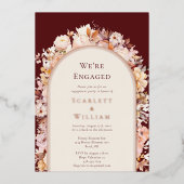 フォイル秋のフローラブルゴーニュArch We are 婚約した 箔招待状 (正面)