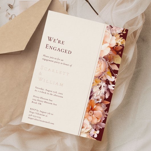 フォイル秋のフローラモダンブルゴーニュ婚約した 箔招待状