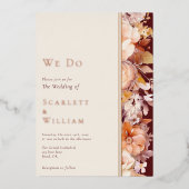 フォイル秋のフローラモダンブルゴーニュ結婚ー 箔招待状 (正面)