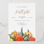 フォイル秋フェテオータムパーティーカラフルパンプキンズフォイル 箔招待状 (正面)