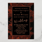 フォイル秋紅葉編集可能テンプレートクリムゾン 箔招待状 (正面)