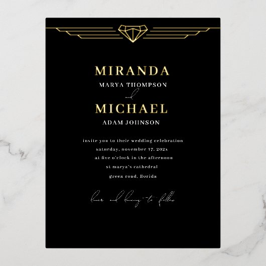 フォイル結婚ズブラックモダン招待状 箔シーズンポストカード (正面)