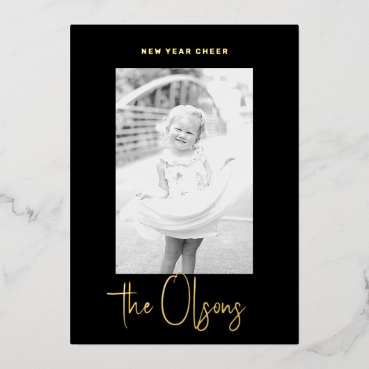 フォイル署名応援ブラックニューイヤー写真カード 箔シーズンカード (正面)