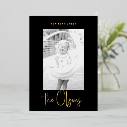 フォイル署名応援ブラックニューイヤー写真カード 箔シーズンカード (立ち正面)