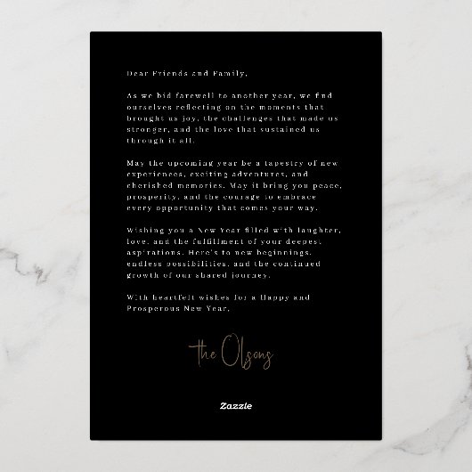 フォイル署名応援ブラックニューイヤー写真カード 箔シーズンカード (裏面)