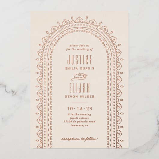 フォイル華美アーチ結婚式招待状-アイボリー 箔招待状 (正面)