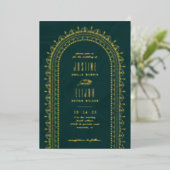 フォイル華美アーチ結婚式招待状-ティール（緑がかった色） 箔招待状 (立ち正面)