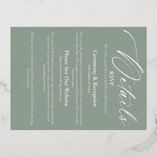 フォイル詳細カード招待状パック 箔招待状ポストカード (裏面)