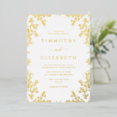 フォイル金ゴールドフローラエレガントなウェディングフォイル招待状 箔招待状 (立ち正面)
