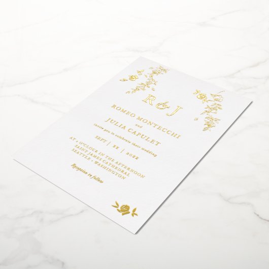 フォイル金箔ロマンチック結婚フローラ 箔招待状 (回転した状態)