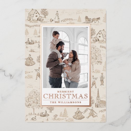 フォイル12日のクリスマストイレホリデーフォトカード 箔招待状 (正面)