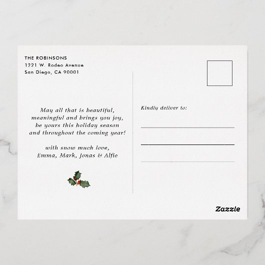 フォイル3フォトメリーエレガントクリスマス植物園 箔シーズンポストカード (裏面)