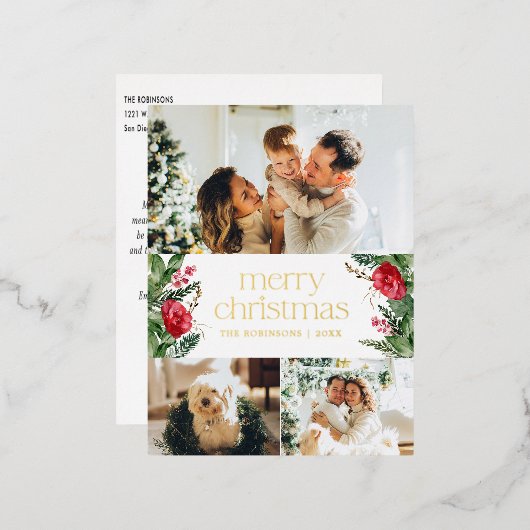 フォイル3フォトメリーエレガントクリスマス植物園 箔シーズンポストカード (正面/裏面)