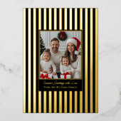 フォイル クリスマスカード テンプレート 2 写真 黒 ストライプ (正面)