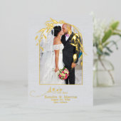 フォイル ダスティーブルー ユーカリ アーチウェイ あなたの写真 箔招待状 (立ち正面)