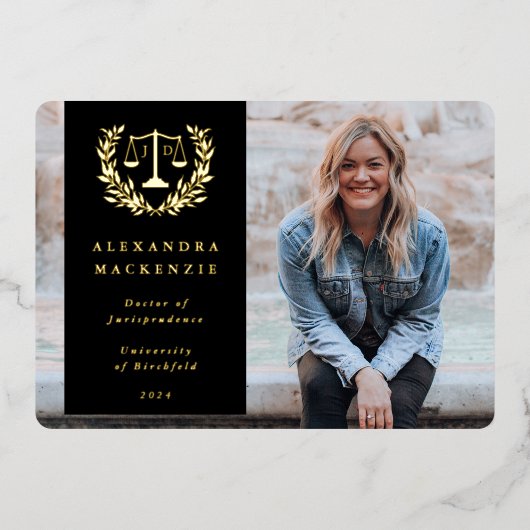 フォイル/ブラックJD法はかりで測卒業発表 箔招待状 (正面)