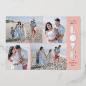 フォイルGeo Love 4-Photoバレンタインデーのカード – 桃 箔シーズンカード (正面)