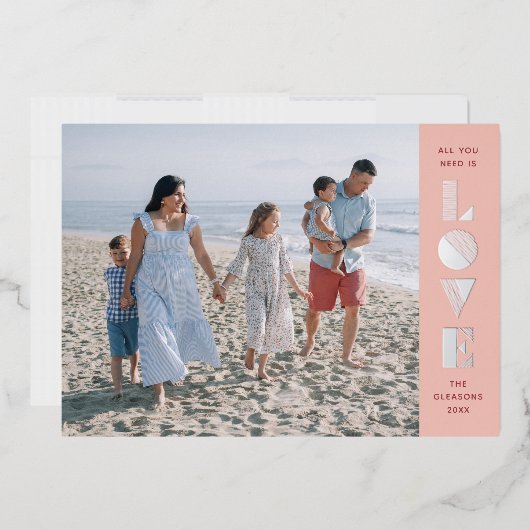 フォイルGeo Love Valentine's Dayフォトカード – Peach 箔シーズンカード (封筒)