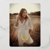 フォイルJD法はかりで測卒業写真発表 箔招待状 (正面)