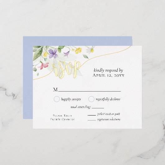 フォイルRSVP水彩フローラディナ結婚ーズカード 箔シーズンポストカード (正面/裏面)