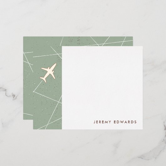 フォイルThe Jet Set旅行用文房具カード – Mint 箔招待状ポストカード (正面/裏面)