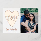 フォイルXOXOハートバレンタインデーカード – 白 箔招待状 (正面)