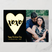 フォイルXOXOハートバレンタインデーカード – 黒 箔招待状 (正面)