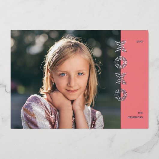 フォイルXOXOバレンタインデーのフォトカード – Bublegum 箔招待状 (正面)