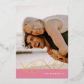 フォイルXOXOバレンタインデーカード – ピンク 箔シーズンカード (正面)