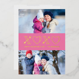 フォイルXs & Osバレンタインデー2フォトカード – ピンク 箔招待状