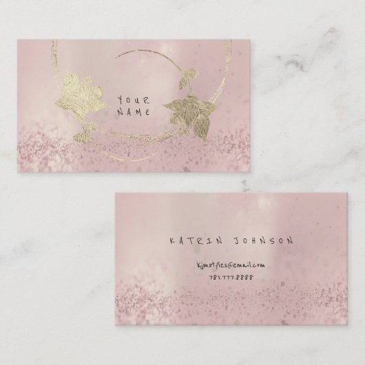 フォキエ金ゴールドバラピンク赤面パールフローラグリッター 名刺 (正面/裏面)