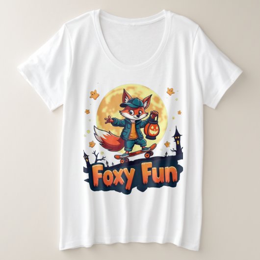 フォキシおもしろいハロウィンスケートティー プラスサイズTシャツ (デザイン正面)