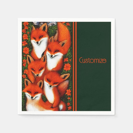 フォキシおもしろい緑 スタンダードカクテルナプキン (正面)