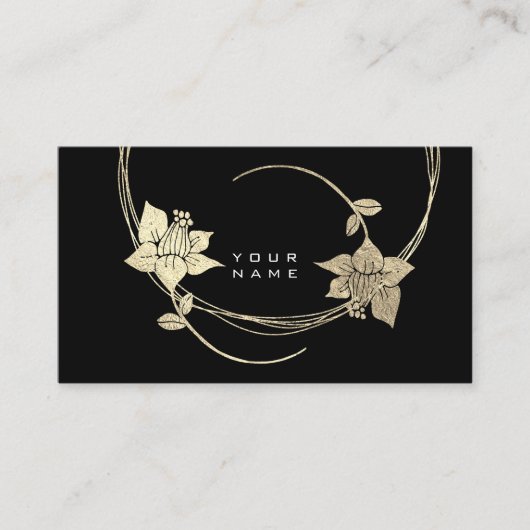 フォキシエ金ゴールドバラ白黒フローラグラム 名刺 (正面)
