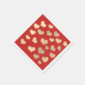 フォキシエ金ゴールド赤面紙吹雪ハート鮮やかな赤ブライダル スタンダードカクテルナプキン (角)
