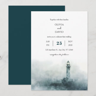 フォギーライトハウスモーニングウォーターカラービーチ結婚式 招待状