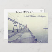 フォグカバードピアサウスヘブンミシガンライトハウス ポストカード (正面/裏面)