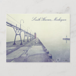 フォグカバードピアサウスヘブンミシガンライトハウス ポストカード